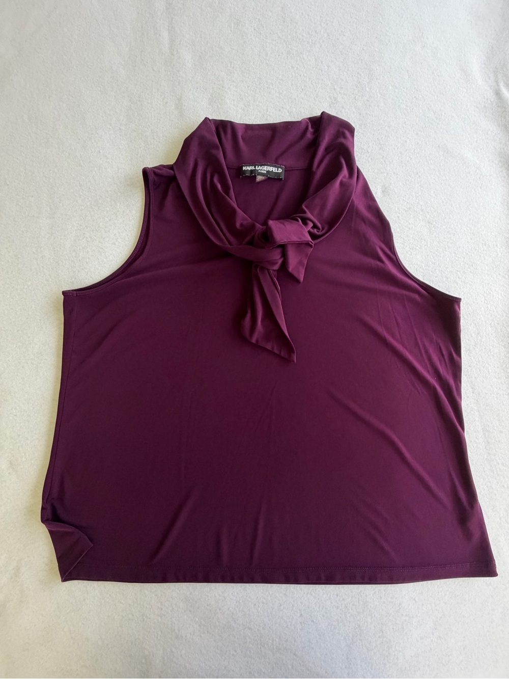 Karl Lagerfeld Plum Tie-Neck Sleeveless Blouse